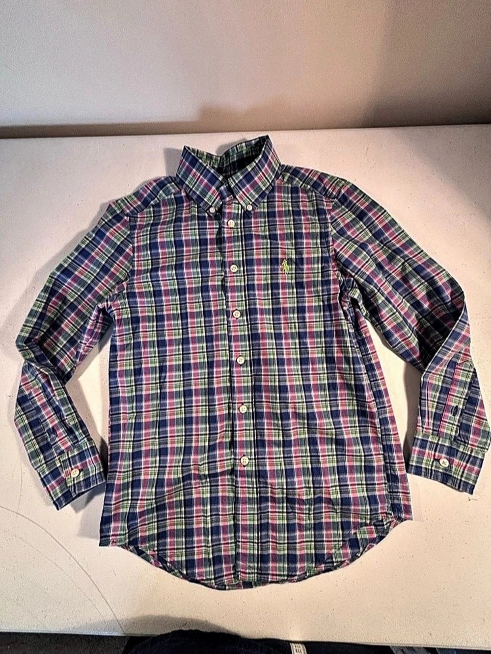 Ralph Lauren Custom Fit Plaid Cotton Button Down Size youth 8